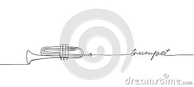 Trumpet one line art. Continuous line drawing of musical, classical, trumpet, classic, audio, music, instrument, jazz Vector Illustration