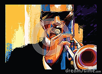 Trumpet player on grunge background Vector Illustration