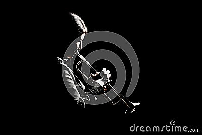 Jazz trumpet player playing brass instruments Stock Photo