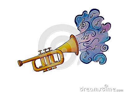 The trumpet plays magic music Cartoon Illustration