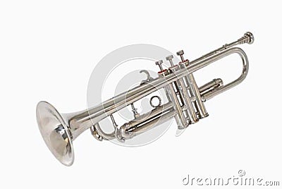 Trumpet Silver White Background Stock Photo