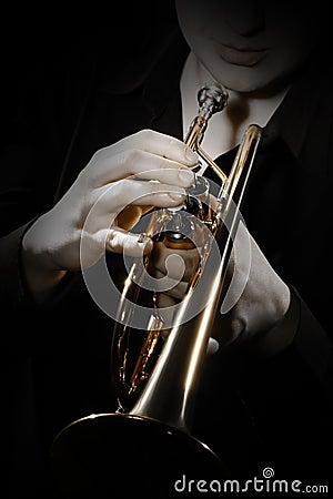 Trumpeter playing jazz trumpet player Stock Photo