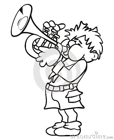 Trumpeter, cartoon, black and white illustration, vector Vector Illustration