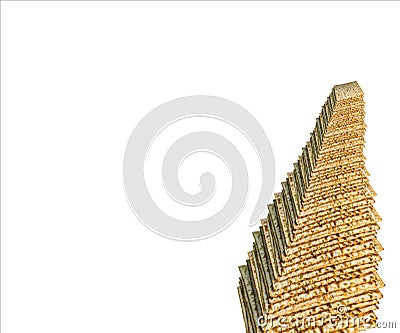 Truncated pyramid of Jewish Matzah bread, substitute for bread on the Jewish Passover holiday. Pesach matzo frustum on white Stock Photo