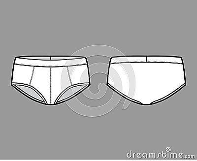 Trunk briefs underwear technical fashion illustration with elastic waistband, Athletic-style skin-tight. Flat Underpants Vector Illustration