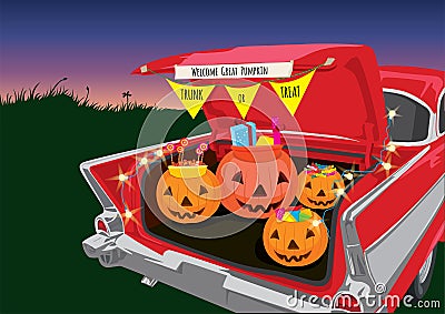 Trunk or Treat Halloween Night Vector Illustration