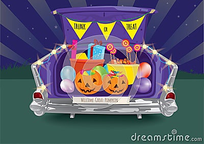 Trunk or Treat Halloween Night Cartoon Illustration