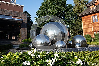 Fountain with silver balls in Truskavets, Ukraine Editorial Stock Photo