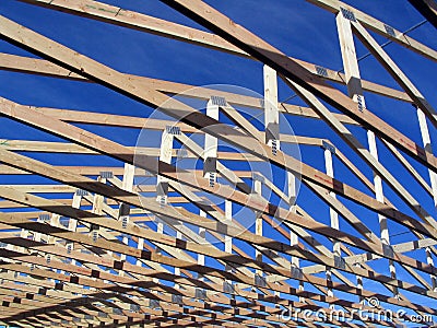 Trusses during construction on a house Stock Photo