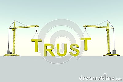 TRUST building concept crane white background Cartoon Illustration