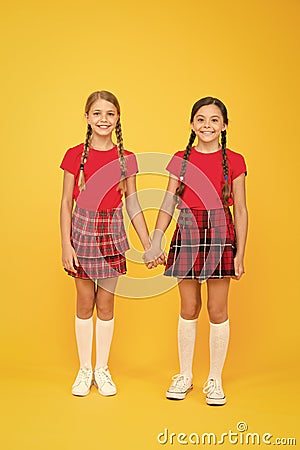 Trust concept. education concept. back to school. knowledge day. childhood happiness. kid fashion. Friendship and Stock Photo