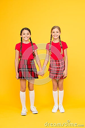 Trust concept. education concept. back to school. knowledge day. childhood happiness. kid fashion. Friendship and Stock Photo