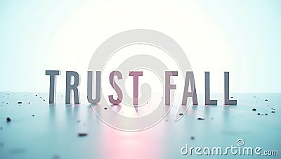 Trust fall with illuminated text and scattered objects in a reflective environment Stock Photo