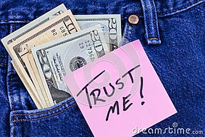 Trust me fake money cash offer deception betray investment Stock Photo