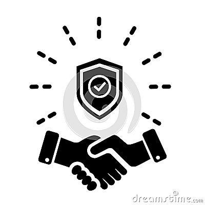 Trust partnership in business vector icon, safe deal illustration sign, handshake with shield symbol. Cartoon Illustration