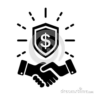 Trust partnership in business vector icon, safe deal illustration sign, handshake with shield symbol. Cartoon Illustration