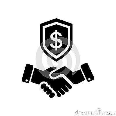 Trust partnership in business vector icon, safe deal illustration sign, handshake with shield symbol. Cartoon Illustration