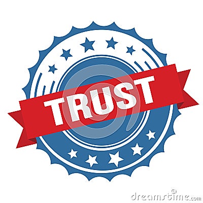 TRUST text on red blue ribbon stamp Stock Photo