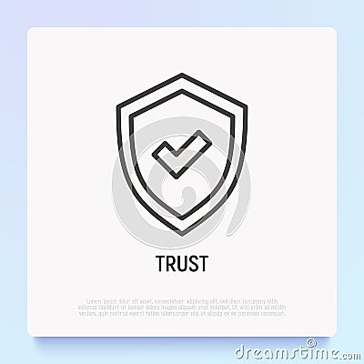 Trust thin line icon: shield with tick. Modern vector illustration Vector Illustration
