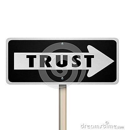 Trust Word Reputation One Way Road Sign Arrow Direction Stock Photo