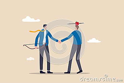 Trusted partner, believe and confidence in strong business relation, collaboration or trust alliance concept, businessmen shaking Vector Illustration