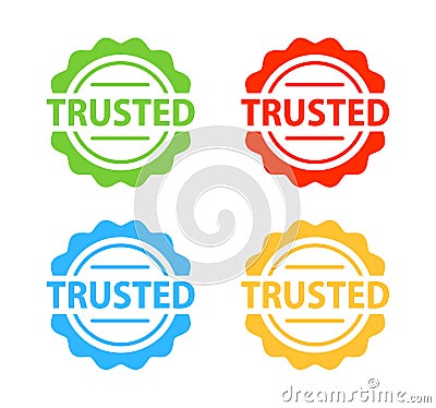 Trusted stickers, green and black label on white background Vector Illustration