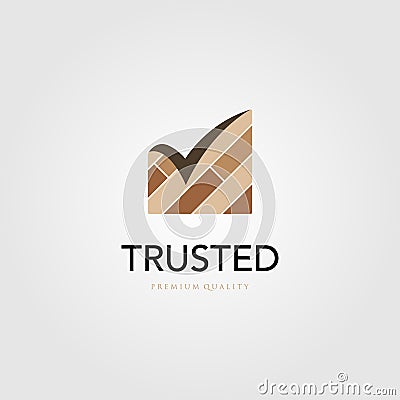 Trusted wood parquet floor vinyl logo checklist symbol label design Vector Illustration