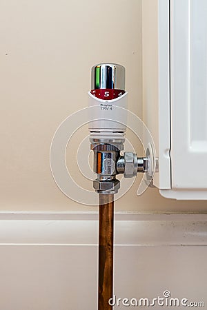 TRV radiator valve showing high temperature Editorial Stock Photo