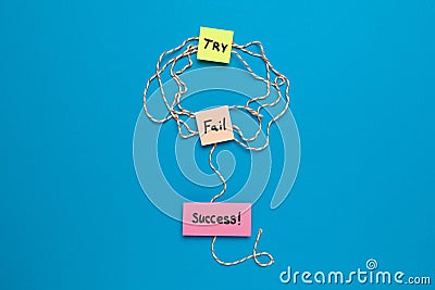 Try - Fail - Success. Purpose and movement to success despite obstacles Stock Photo