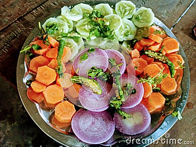 Try green salad with crrot and onion Stock Photo