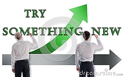 Try something new concept drawn by businessmen Stock Photo