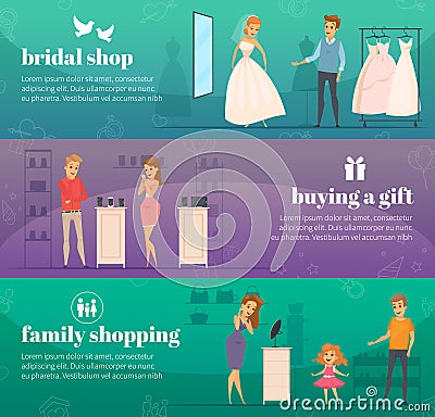 Trying Shop Flat People Banner Set Vector Illustration