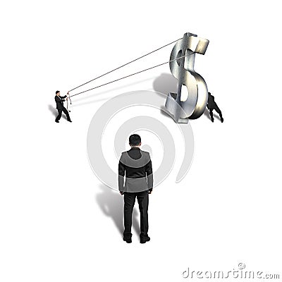 Trying to stand large money symbol Stock Photo