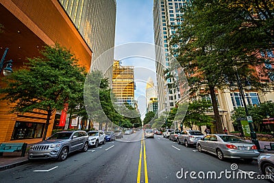 Tryon Street in Uptown Charlotte, North Carolina. Editorial Stock Photo
