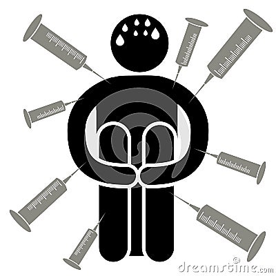 Trypanophobia. Fear of needles, injection. Vector illustration. Vector Illustration