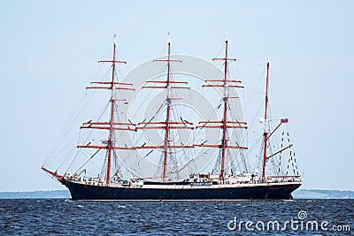 Trzebiez, Poland - August 08, 2017 - Sailing ship Sedov sails to the full sea after final of Tall Ships Races 2017 in Stettin on 0 Editorial Stock Photo