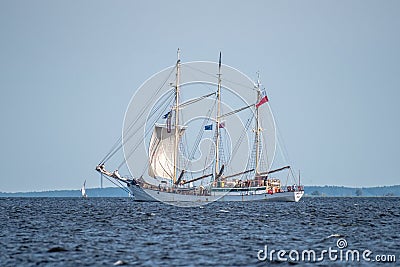 Trzebiez, Poland - August 08, 2017 - Sailing ship Zawisza Czarny sails to the full sea after final of Tall Ships Races 2017 in Ste Editorial Stock Photo