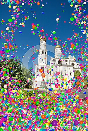 Tsar bell Tower in Moscow Kremlin and air balloons Stock Photo