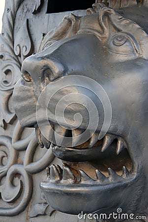 Tsar Cannon King Cannon in Moscow Kremlin, lion head Stock Photo