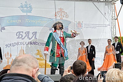 Tsar Peter The Great welcomes the participants of the Nationalities Ball. Editorial Stock Photo