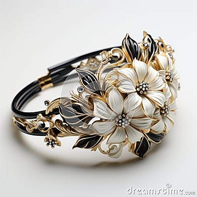 Tsarina Inspired Black And White Floral Hairband Stock Photo