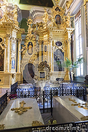 Tsars tombs in St Peter and Paul Cathedral in Saint Petersburg, Russia Editorial Stock Photo
