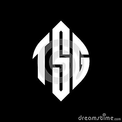 TSG circle letter logo design with circle and ellipse shape. TSG ellipse letters with typographic style. The three initials form a Vector Illustration