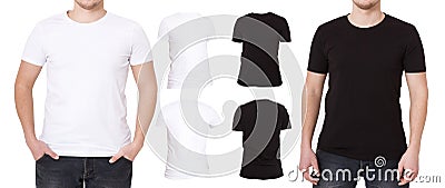 Tshirt set isolated on white background. Back and Front view Shirts. Template, Blank copy space and mock up on t-shirt. Stock Photo