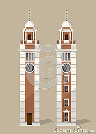 Tsim Sha Tsui Clock Tower, iconic landmark in Hong Kong Vector Illustration