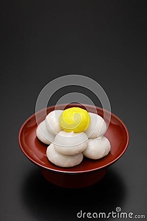 Tsukimi Dango, traditional Japanese rice dumplings for moon viewing event Stock Photo