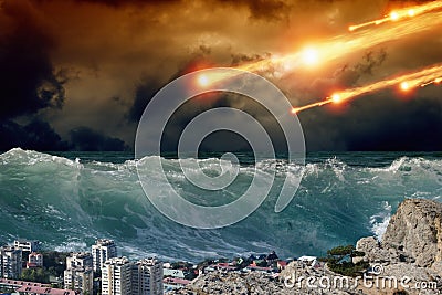 Tsunami, asteriod impact Stock Photo