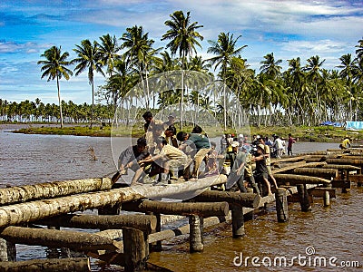 After tsunami, they build bridge by hand, Aceh Editorial Stock Photo