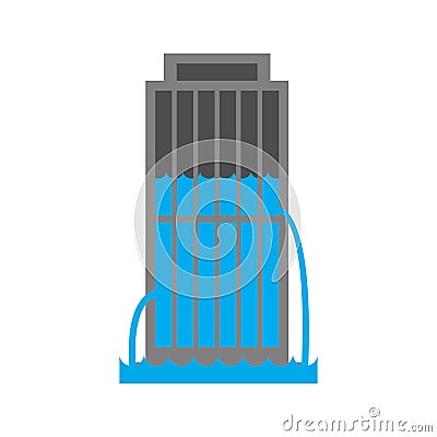 Tsunami Building. Flood house. many of water architecture. Deluge institution. spontaneous disaster. Flooding cataclysm city Vector Illustration
