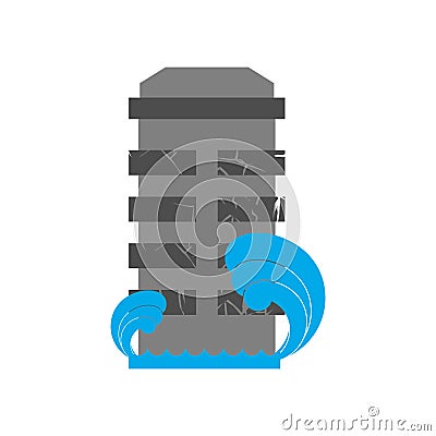 Tsunami Building. Flood house. many of water architecture. Deluge institution. spontaneous disaster. Flooding cataclysm city Vector Illustration